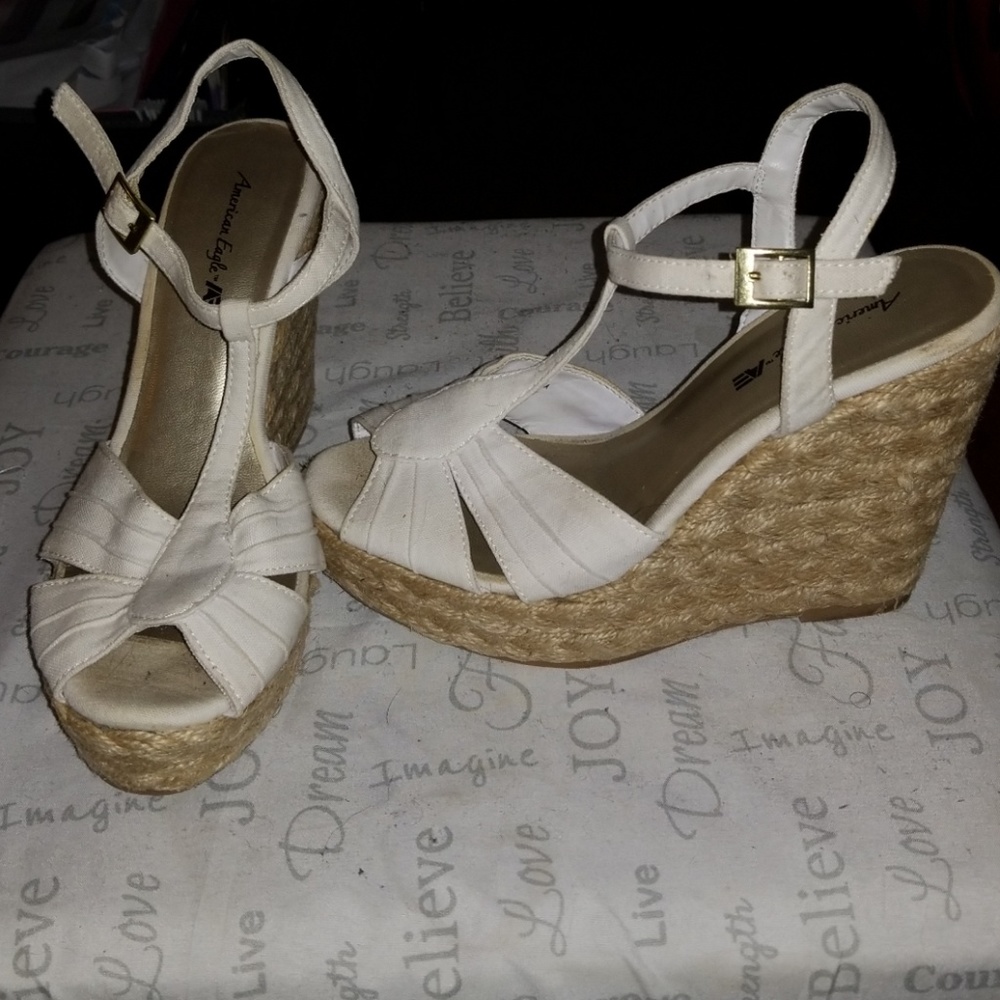 White Woven Wedges